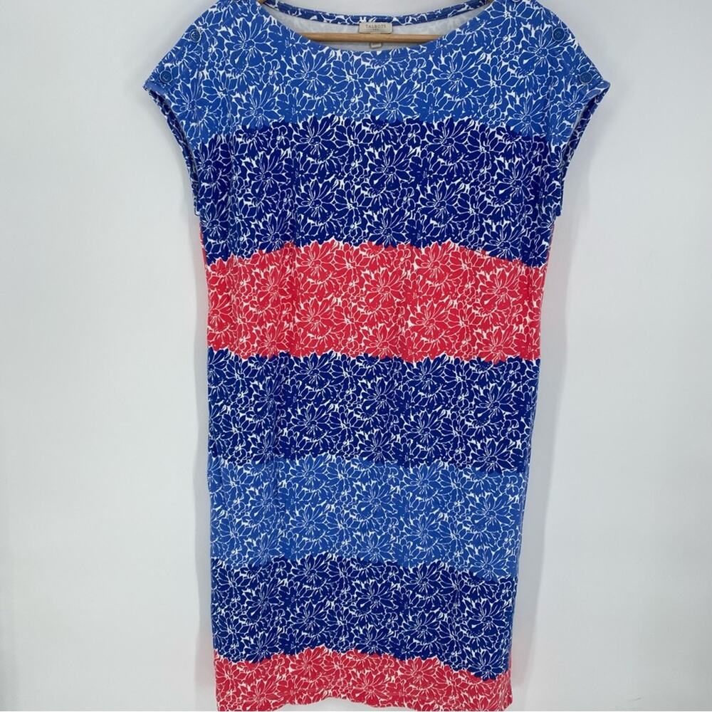 Talbots Dress‎ Floral Mature Modest Patriotic Summer Coastal Vacation Midi L